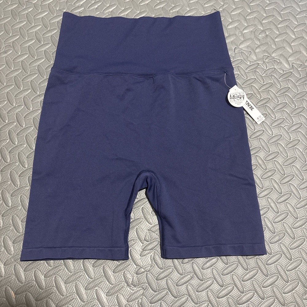 VS Pink Active Women's High Waist Soft Seamless Foldover Bike Shorts Navy Size M